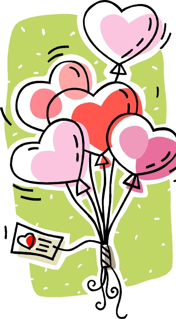 爱心气球 信封 广告素材 可爱素材 剪纸 爱心 绿色背景 粉色 红色 气球 卡通 动画 动漫动画 动漫人物