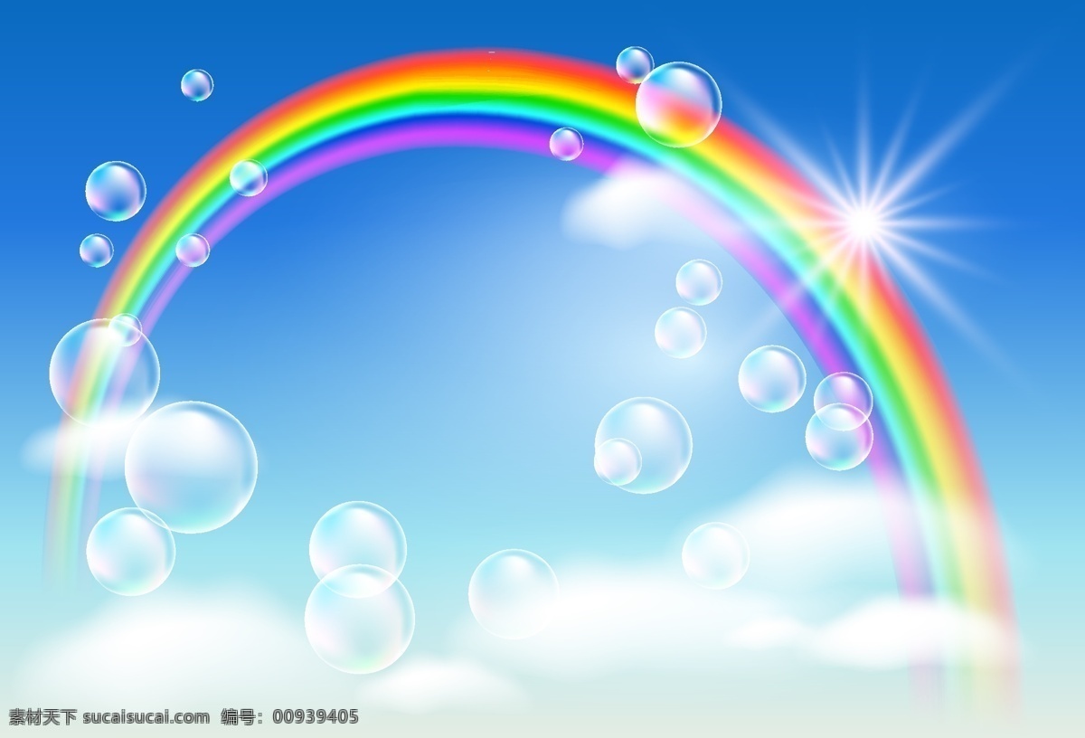 雨 后 彩虹 绿色 原野 矢量素材 雨后彩虹 绿色原野 盛开野花 葱绿草地 矢量图 其他矢量图