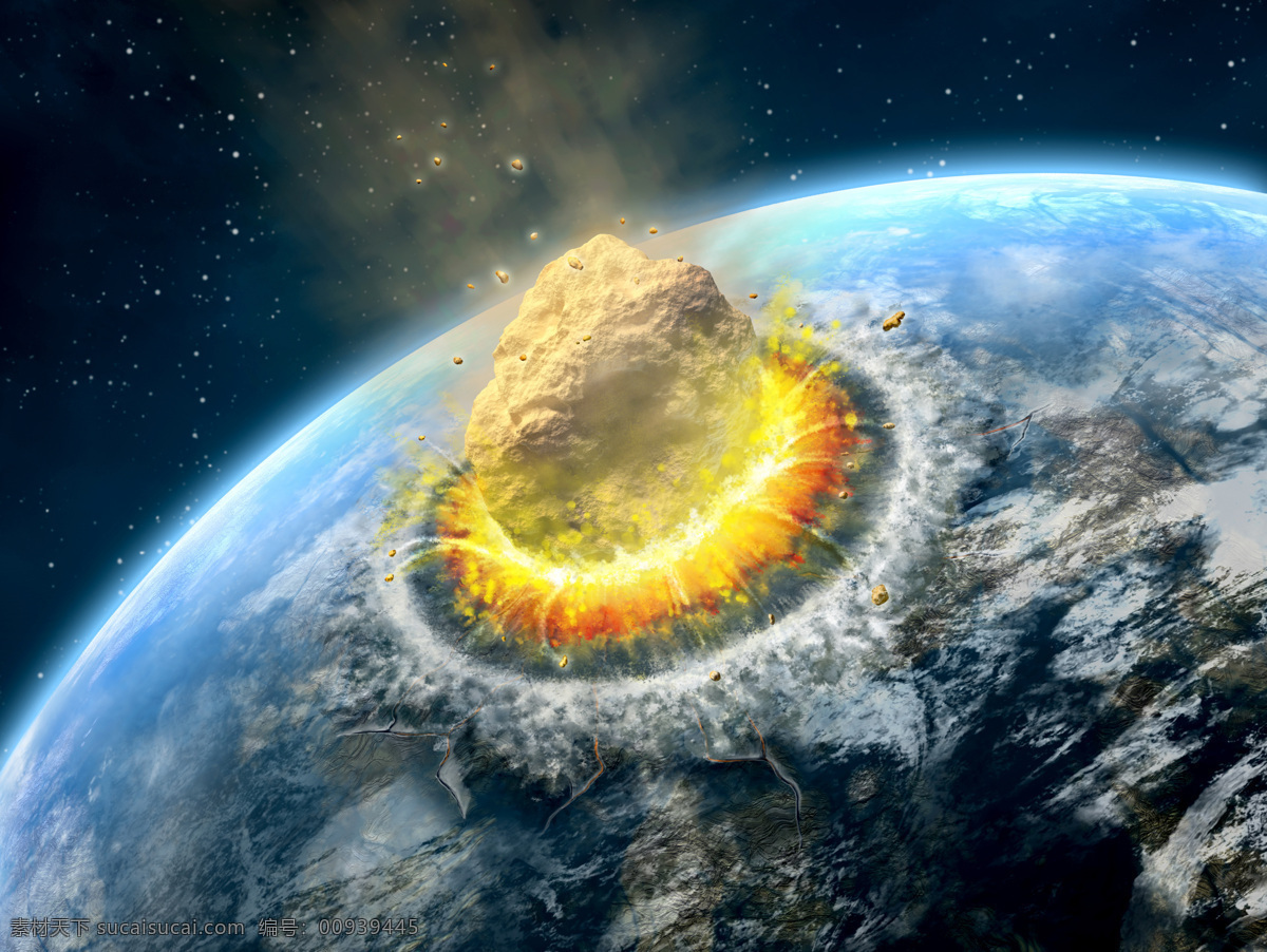 陨石 撞击 地球 爆炸 无尽 矢量图 其他矢量图