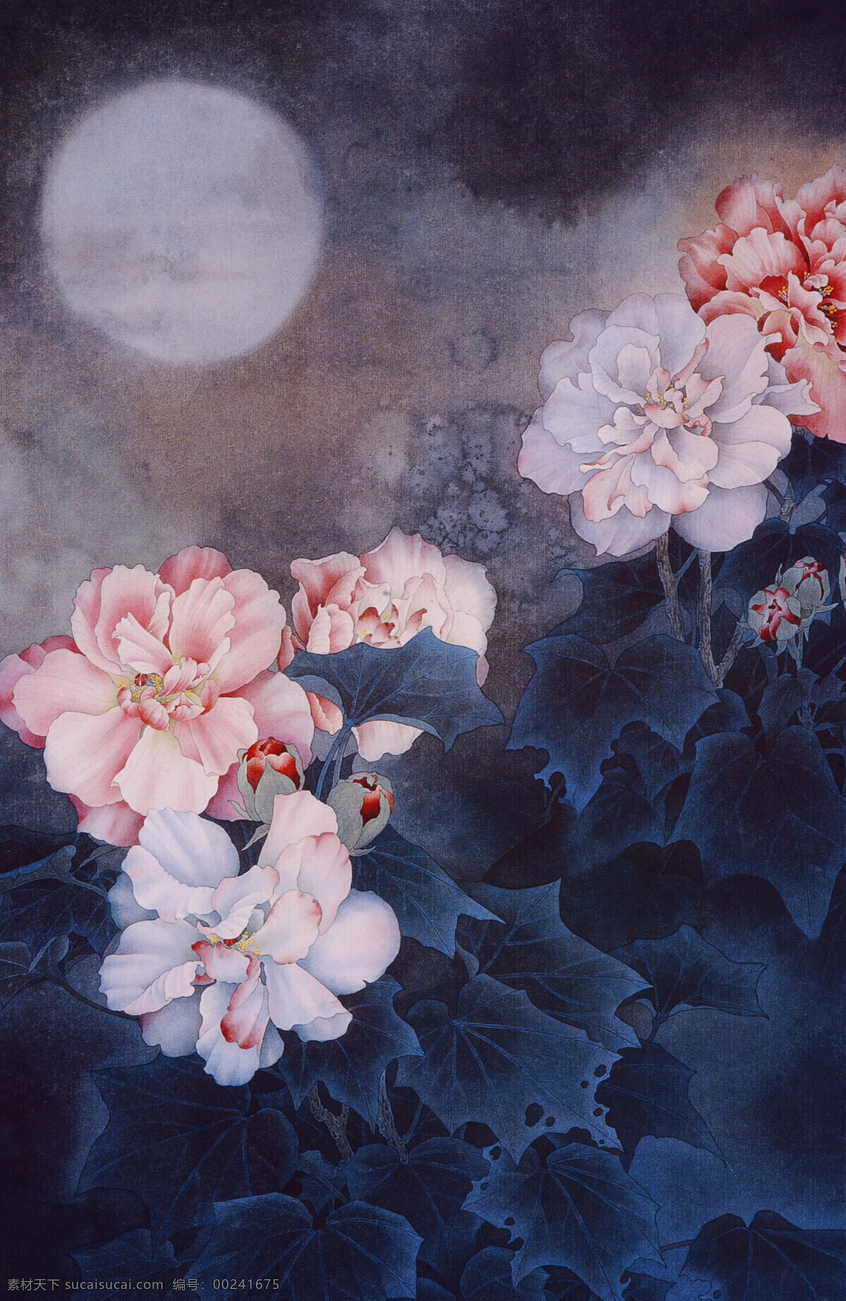 夜晚 牡丹 国画 植物 中国画 水墨画 书画文字 文化艺术
