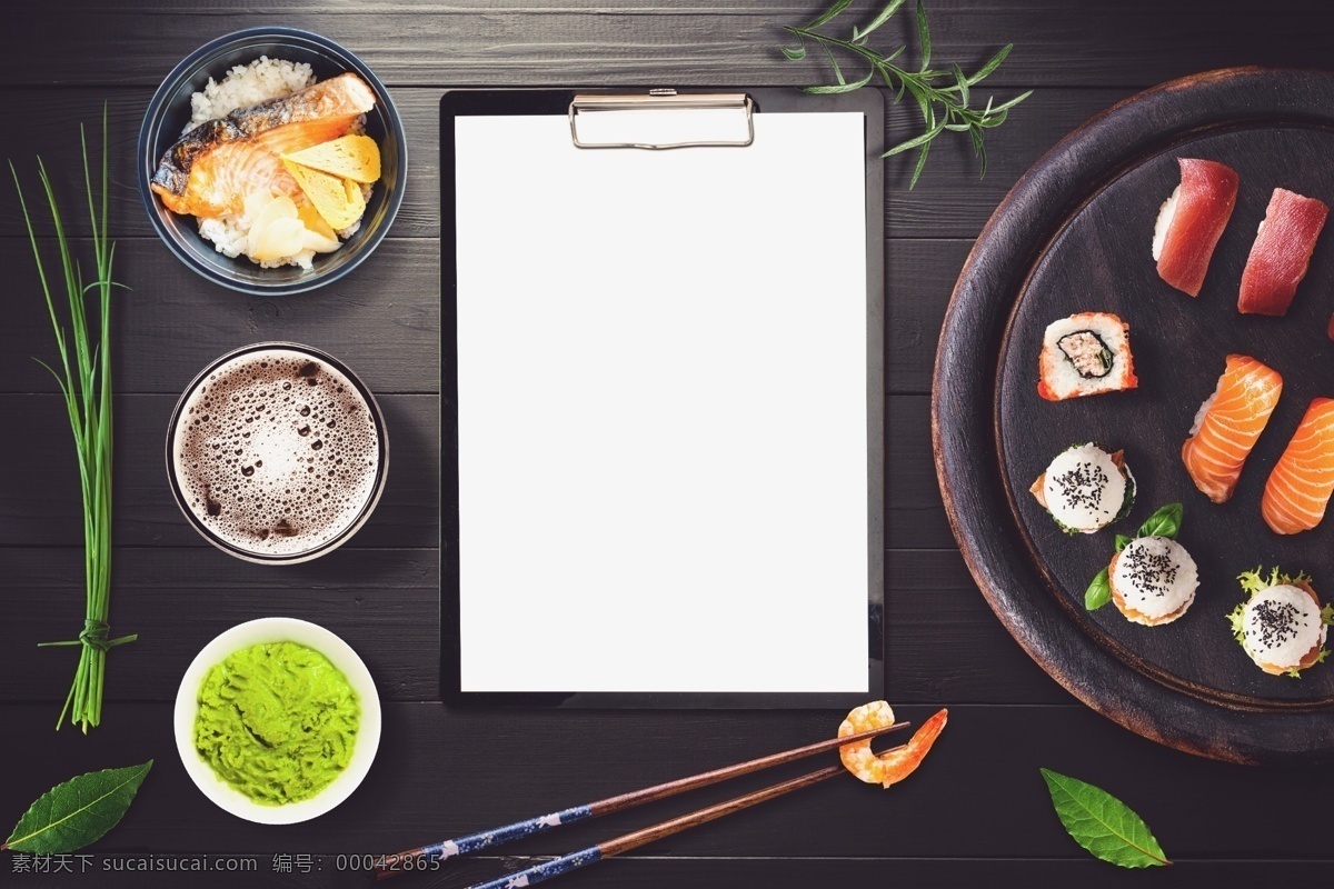 俯视 餐厅 简单 餐 牌 源文件 碟子 酱油 筷子 食物 寿司 装饰图案