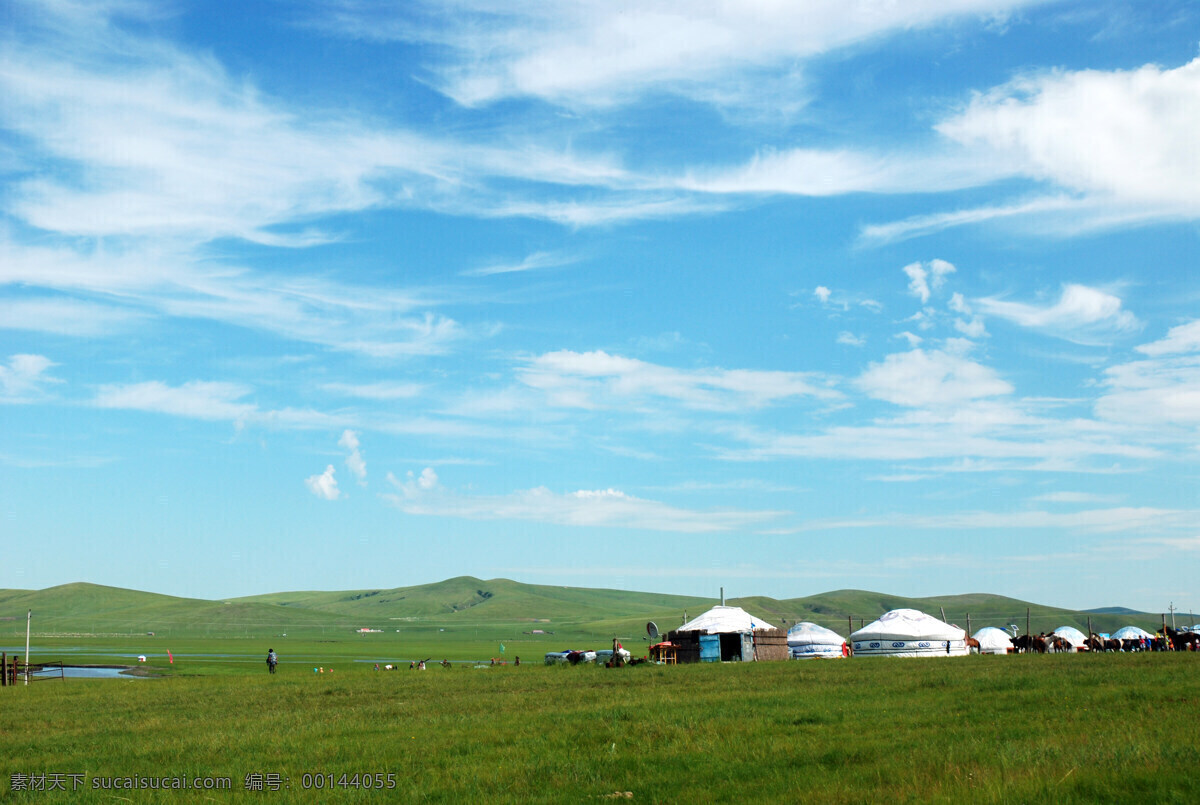 蒙古包 草原 呼伦贝尔 蓝天 白云 自然景观 自然风景