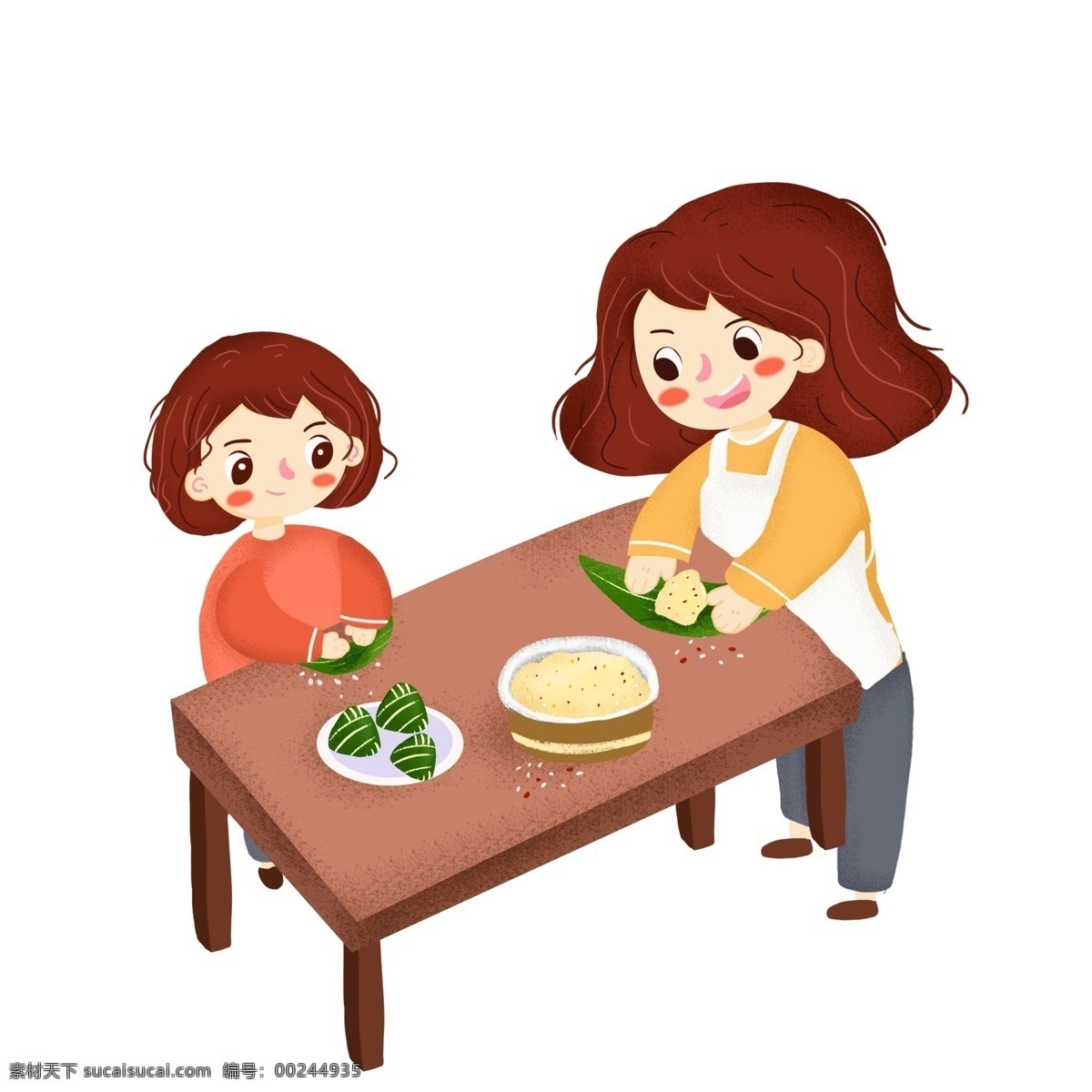 端午节 包 粽子 人物 传统节日 包粽子 吃粽子 卡通女孩 母亲 包粽子人物 糯米