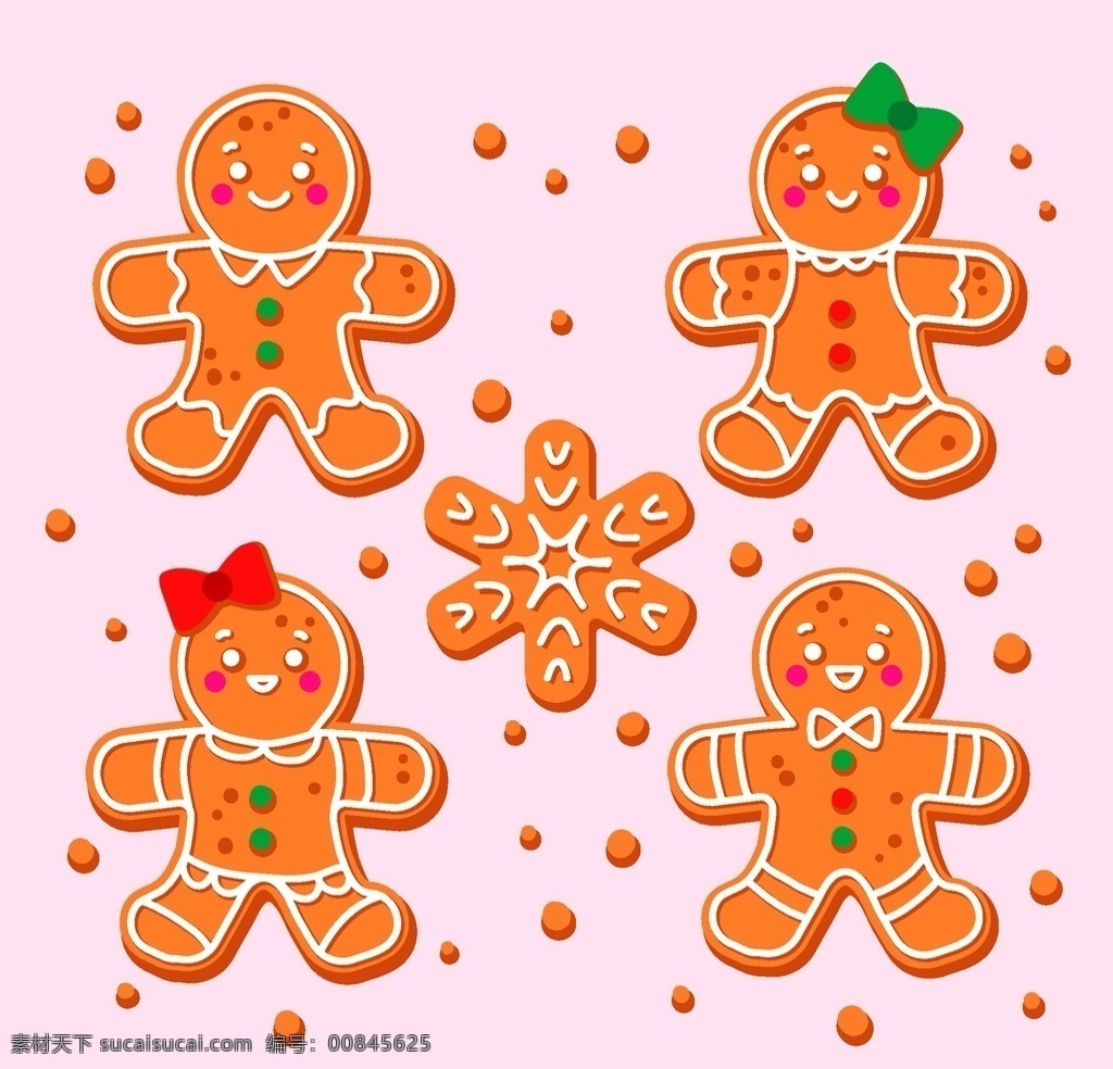 姜饼人图片 姜饼 圣诞食物 圣诞饰品 圣诞节 美食 饼干 点心 童话 插图 插画 ai矢量