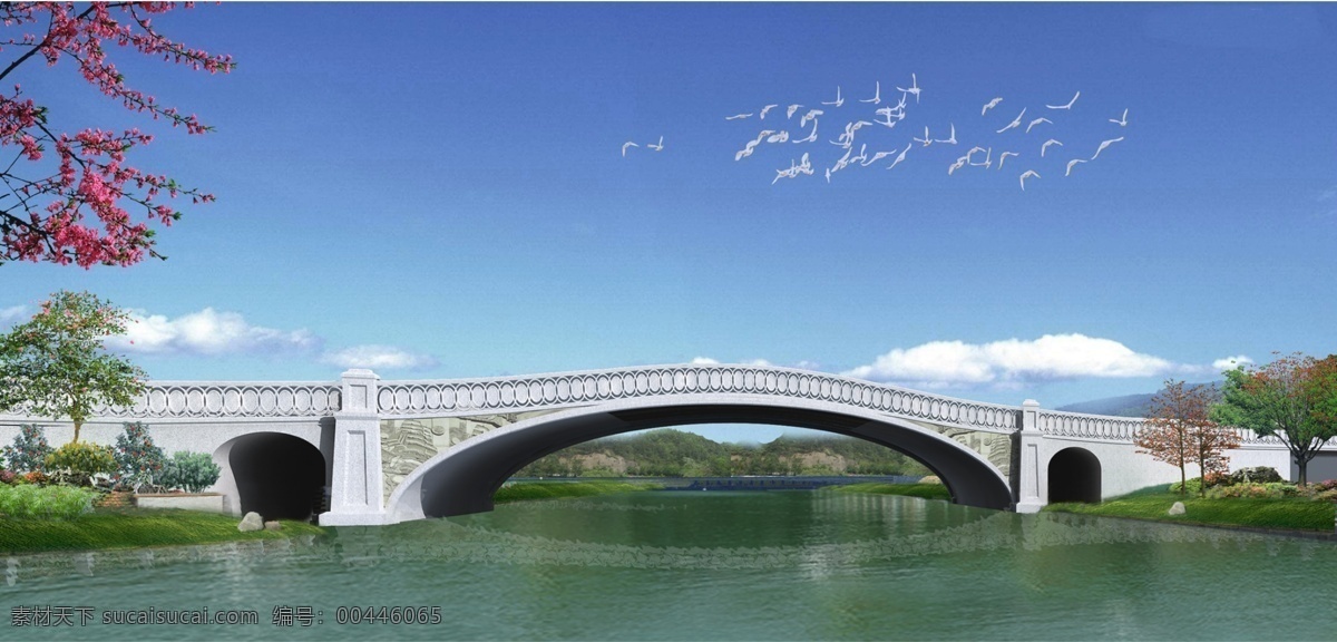 桥梁 景观 景观设计 小桥流水 桥梁景观 护坡 桥墩 溪桥 环境艺术 psd源文件