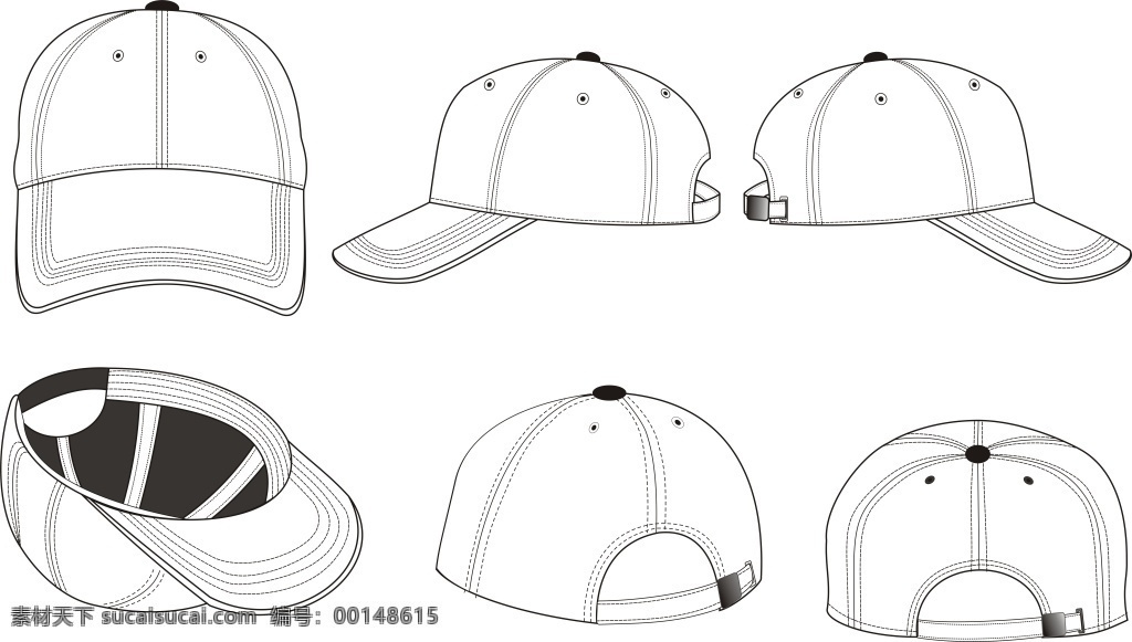 棒球帽矢量图 棒球帽 运动帽 帽子设计图 白色