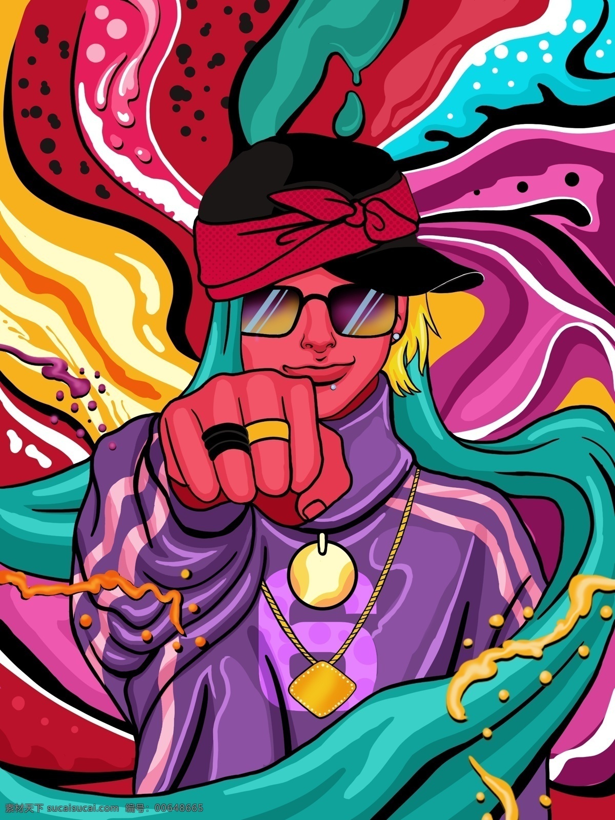流动 糖果 色 嘻哈 男孩 系列 插画 糖果色 流动的色彩 绚丽多彩 嘻哈风格 嘻哈男孩 嘻哈风格插画