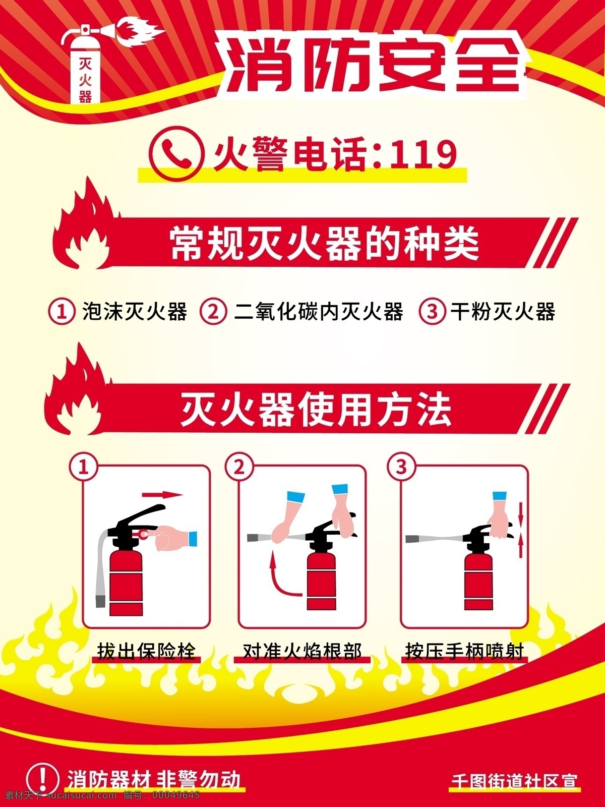 高清 矢量 大气 简约 灭火器 使用方法 宣传海报 宣传 海报 消防安全 消防海报