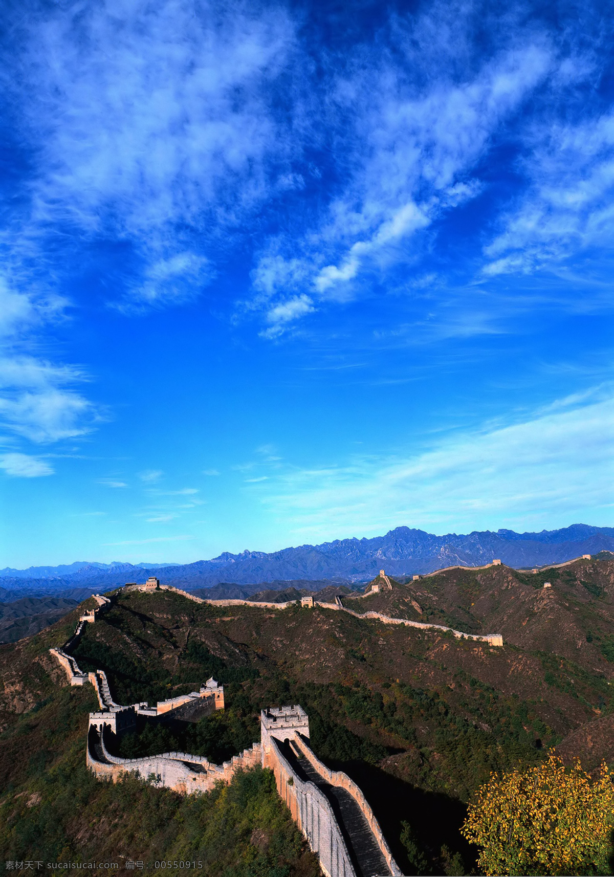 长城风景 北京长城 晴天长城 蓝天 俯瞰 风景名胜 自然景观