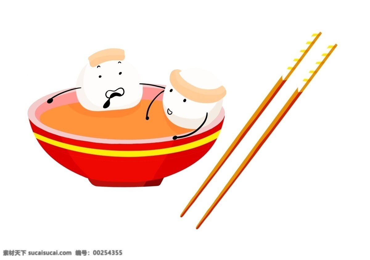 手绘 白色 元宵节 插画 卡通插画 手绘元宵插画 美味的元宵 白色的汤圆 拟人的汤圆 长长的筷子