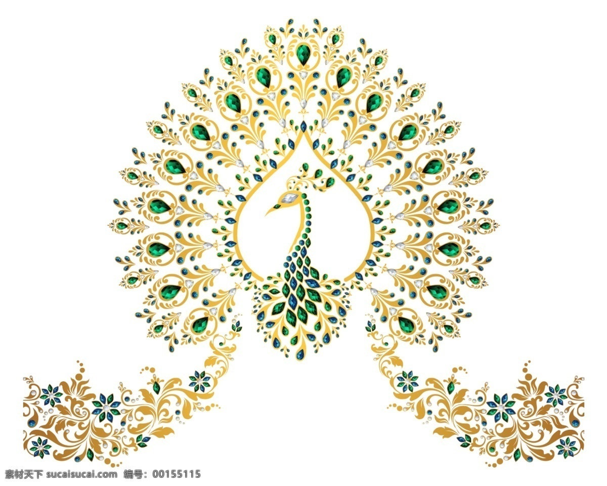 孔雀 宝石 装饰 婚礼 图案 合成 设计素材 婚宴 唯美