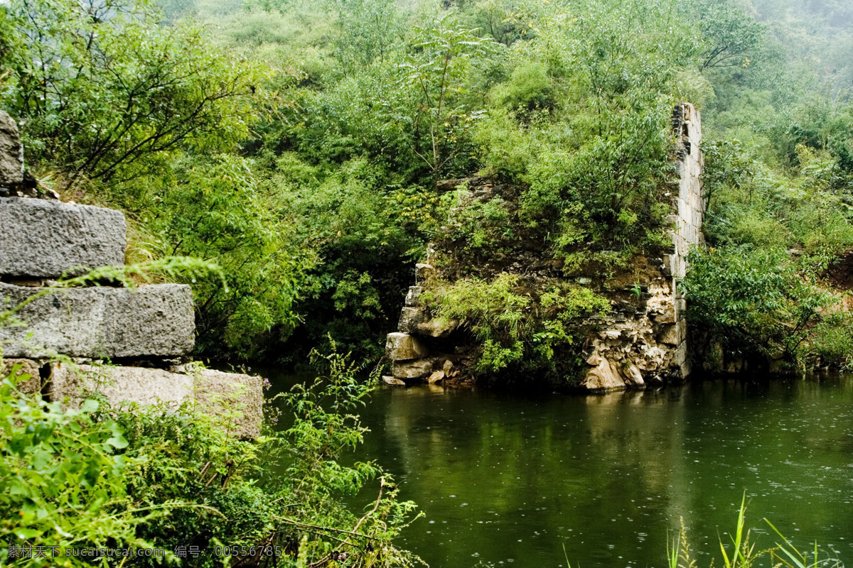 水中 长城 文件 源文件 psd源文件 风景ps素材 蓝天 绿草 石头 树 水中长城