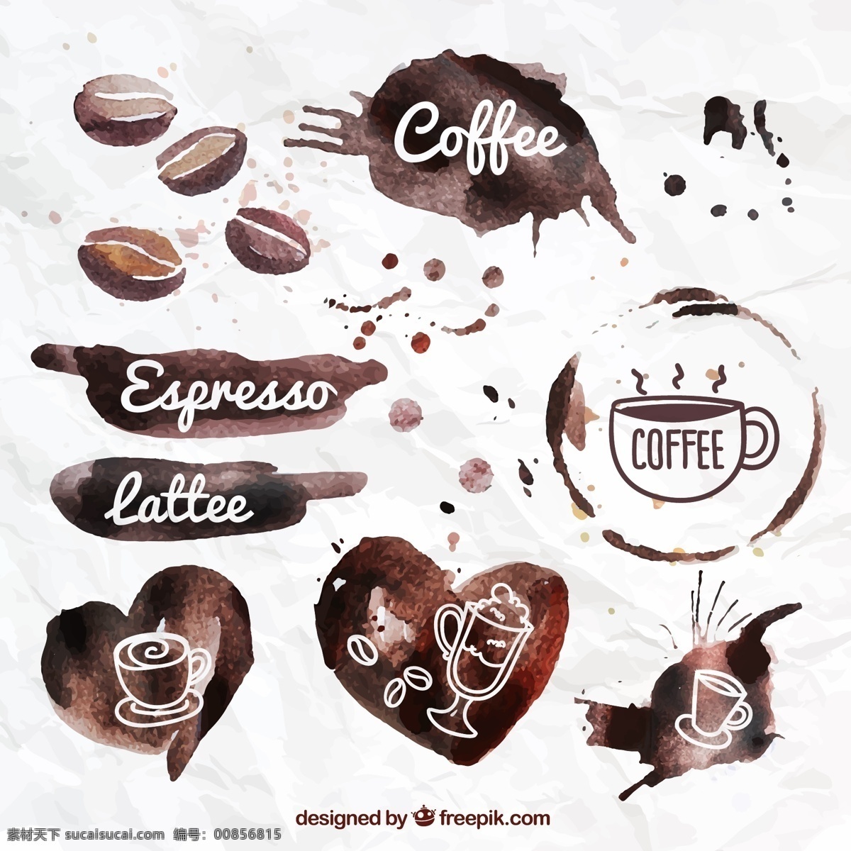 白纸 上 咖啡渍 餐饮美食图片 咖啡豆 coffee espresso lattee 咖啡杯 冰咖啡 心 咖啡过滤杯 白色