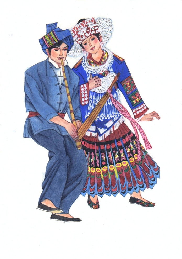 少数民族苗族 手绘 56个民族 生活人物 人物图库