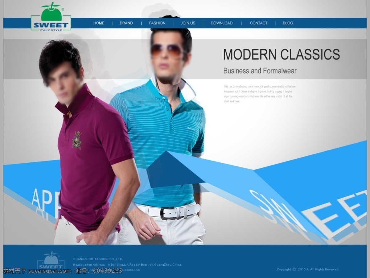 蓝色 时尚休闲 男装 服装 网站 模板 时尚 休闲 网站模板 立体 三维 简洁 高端 灰蓝色调 白色