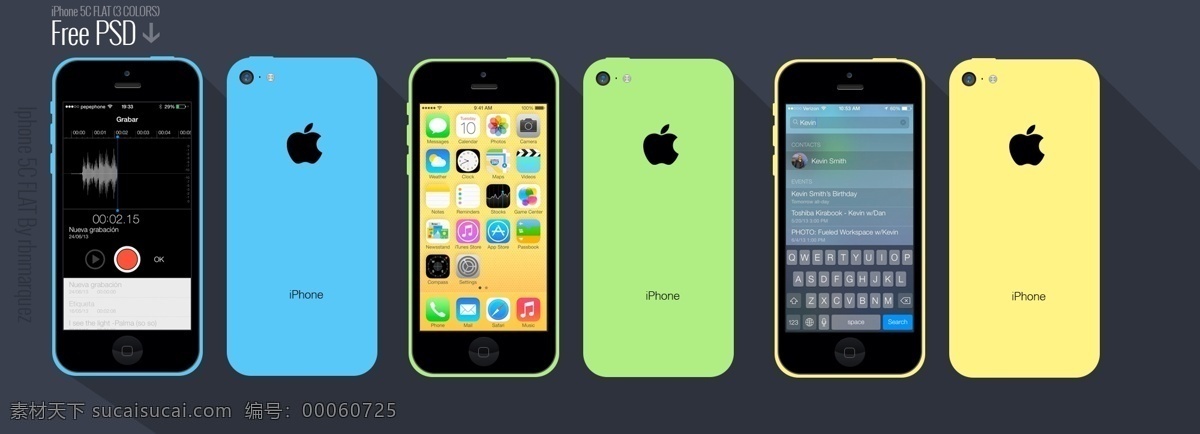 iphone 5c 平面模型 xuhaozhou7 psd源文件