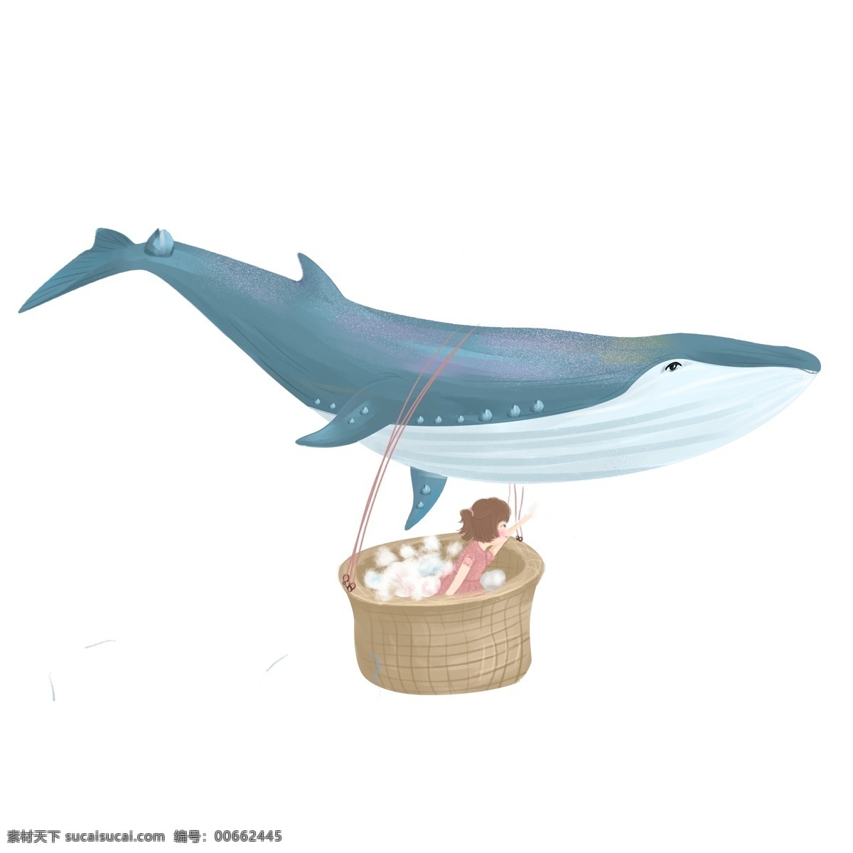 卡通 清新 蓝色 鲸鱼 女孩 透明 海洋 元素 动物 免抠元素 透明素材