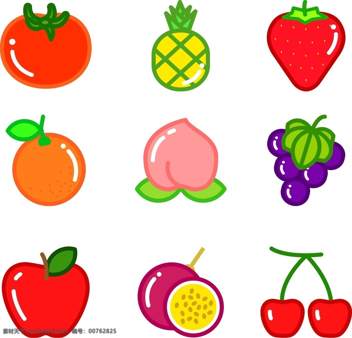 各种 水果 简笔 画图 标 苹果 菠萝 草莓 橙子 水蜜桃 葡萄 西红柿 百香果 樱桃