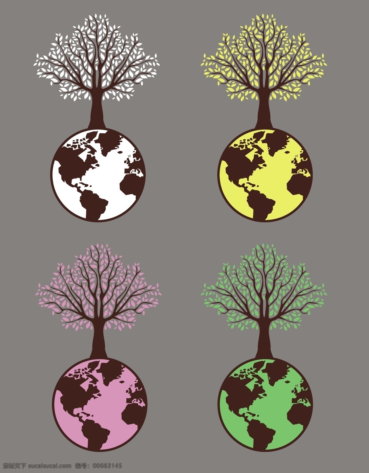 环境保护 地球 树 矢量图 广告背景 广告 背景 背景素材 底纹背景 环境 环保 大树 紫色 绿色 黄色 白色 创意 陆地