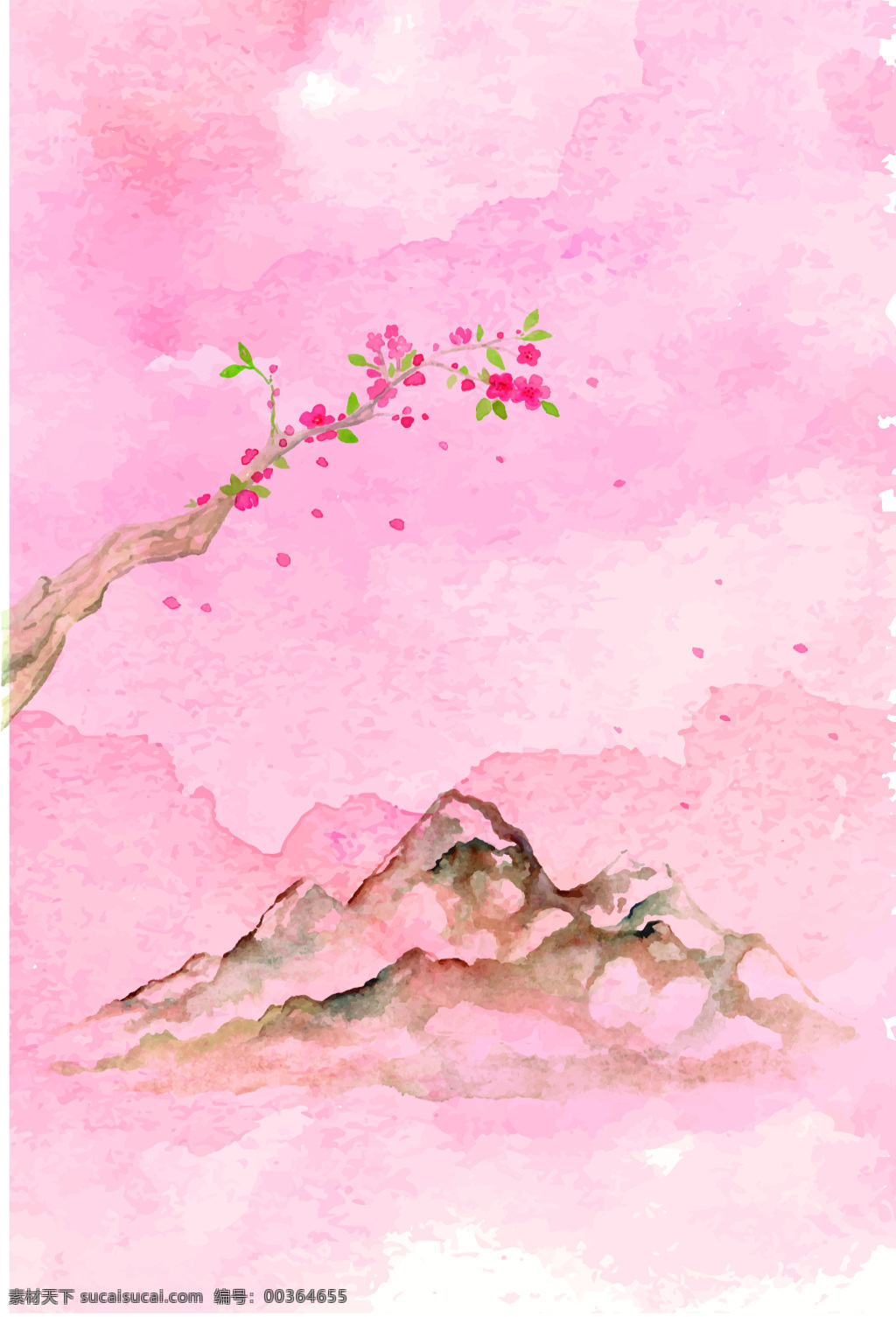 背景 粉色 海报 浪漫 梦幻 矢量樱花 水彩 樱花 樱花瓣 樱花背景 樱花素材