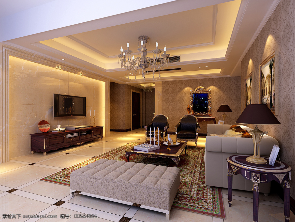 时尚 欧式 客厅 模型 3d效果图 灯具模型 沙发茶几 室内设计 客厅模型 家居装饰素材