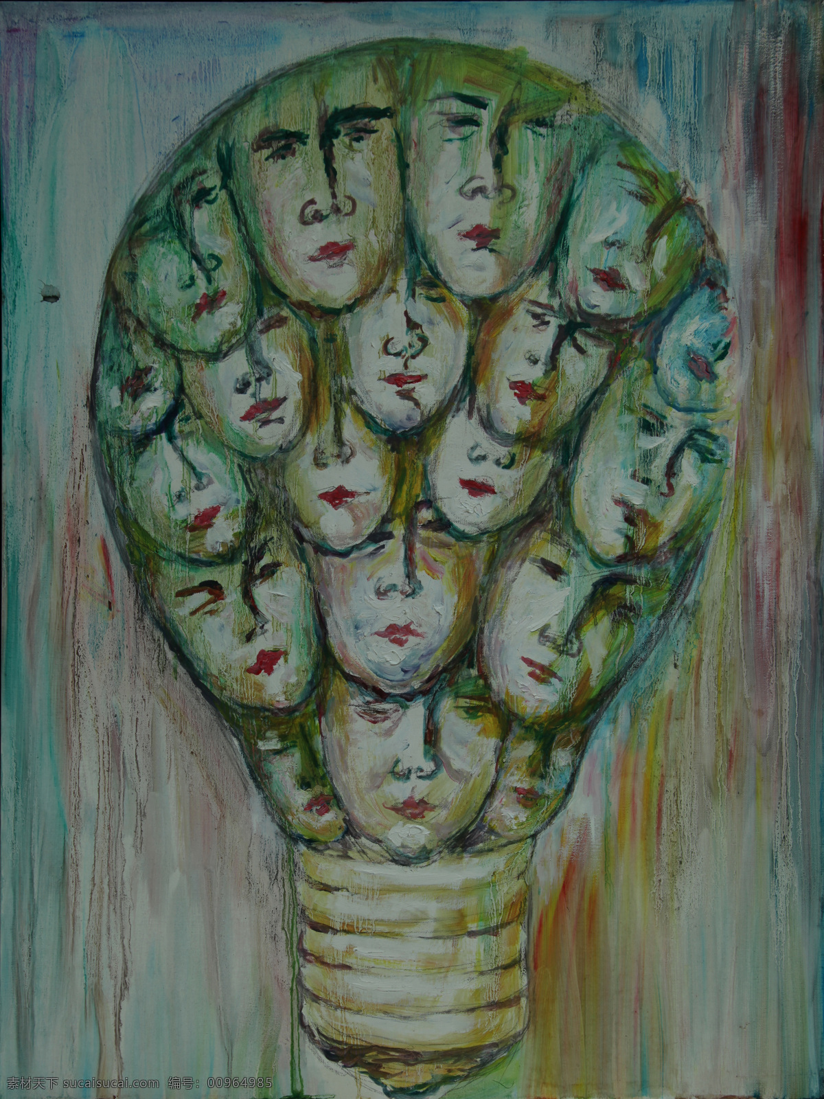 灯泡 构成 绘画 绘画书法 人头 文化艺术 艺术 油画 油画作品 家居装饰素材