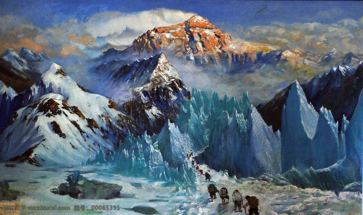 登山 绘画书法 文化艺术 西域 雪峰 雪山 油画 雪山油画 非高清 中国科考队 登山队 勘探队 喜马拉雅山 科考队 装饰素材