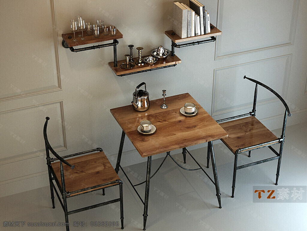 咖啡厅 桌椅 模型 3d模型 效果图 木质 桌子 椅子 模型素材 3d渲染