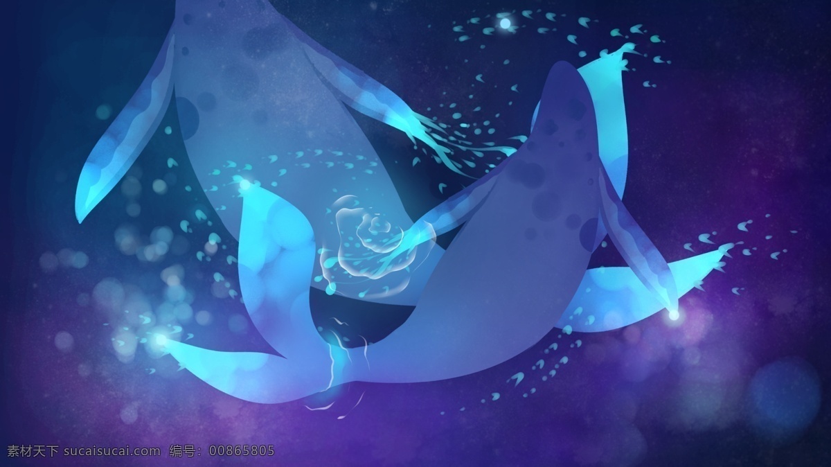 蓝色 海洋 里 鲸鱼 卡通 背景 海水 动物 嬉戏