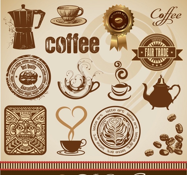 金牌 咖啡 主题 矢量 咖啡壶 咖啡杯 奖牌 coffee 印章 图腾 烟雾 心形 咖啡豆 label 水壶 矢量素材 小图标 标识标志图标