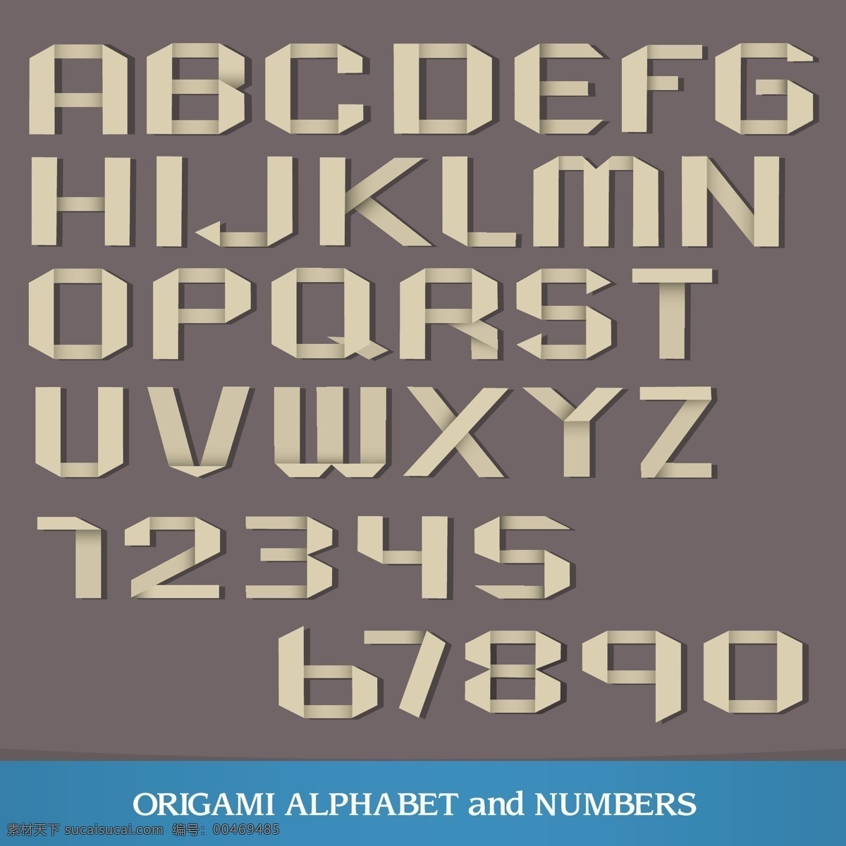 折纸字母数字 折纸字母 折纸数字 创意字体设计 英文艺术字 书画文字 文化艺术 矢量素材 灰色