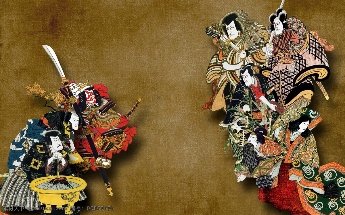 日本古代人物 日式 古代 人物 日本画 日本武士 江户时代 日式绘画 流行手绘 文化艺术 传统文化