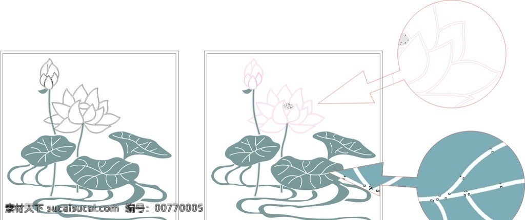 荷花 荷叶 荷花抠图 不锈钢彩板 雕刻 矢量