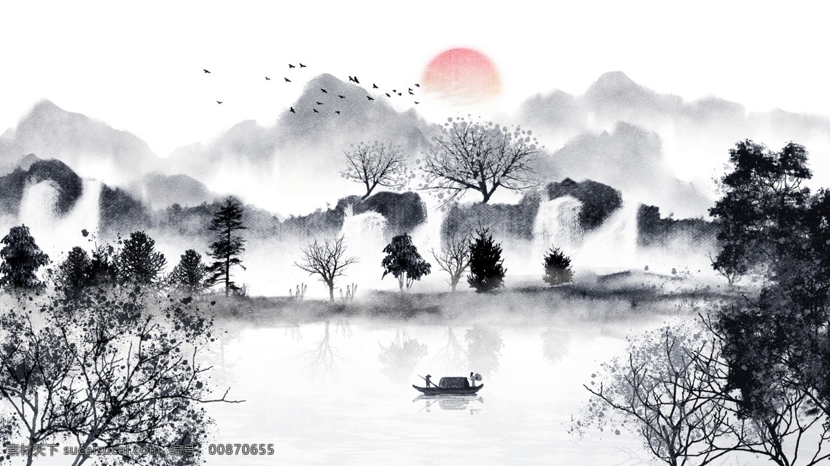 唯美 古风 古典 中国 水彩画 水墨画 插画 壁纸 手机配图 中国水彩画