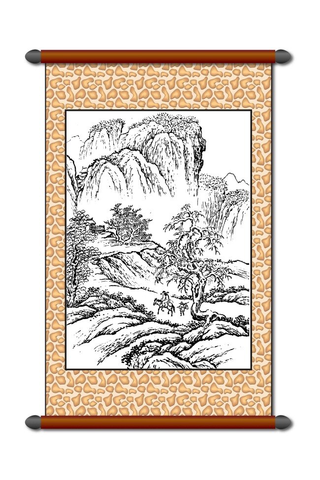 传统图案 白描 白描山水 刺绣 刺绣图案 风景画 工笔 挂画 画框 美术 山水 线描山水 线描 园林景观 黑白稿 相框 艺术画 纹样 文化艺术 装饰素材 室内装饰用图