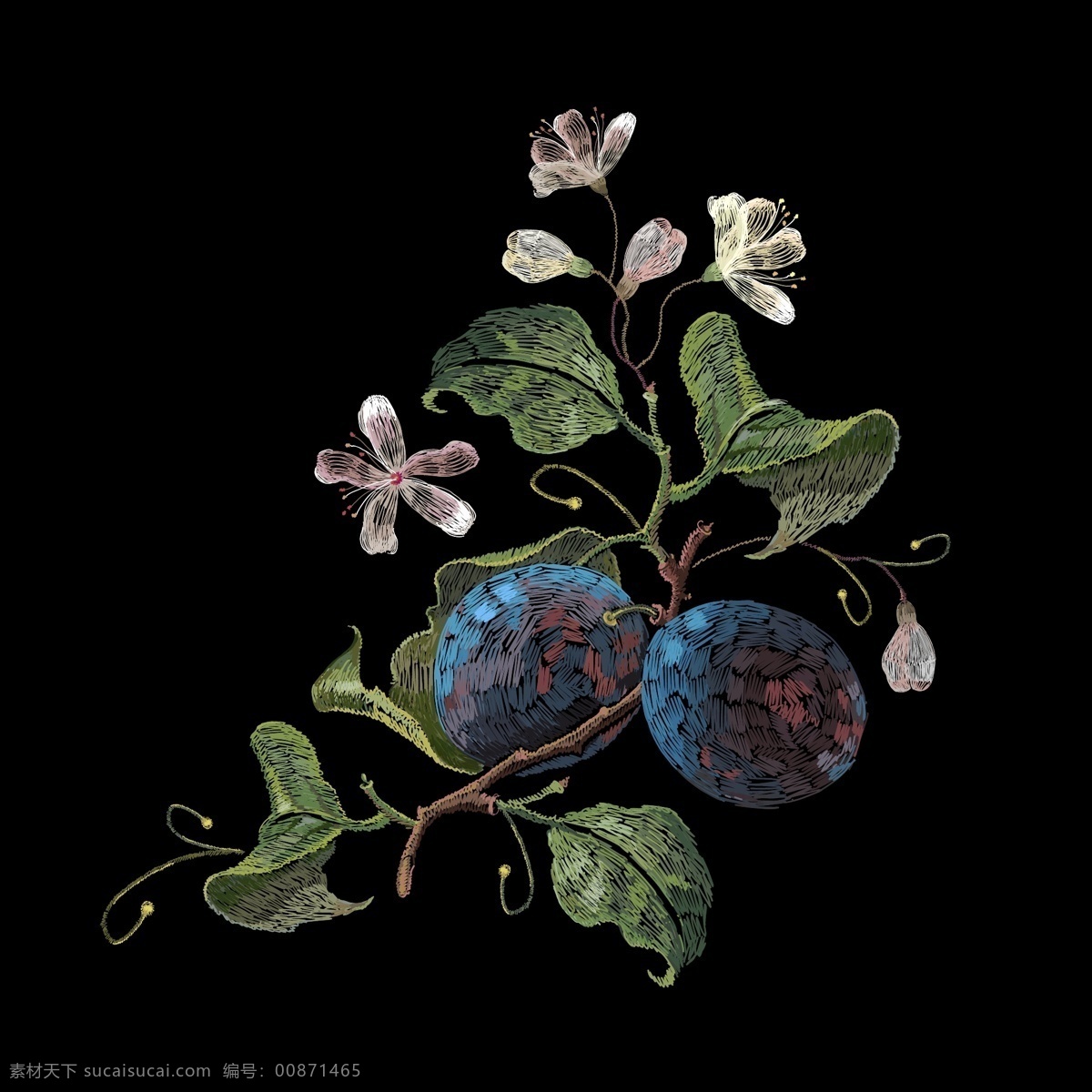 传统 刺 锈 艺术 装修 图案 植物 花朵 蓝色 工艺 刺绣