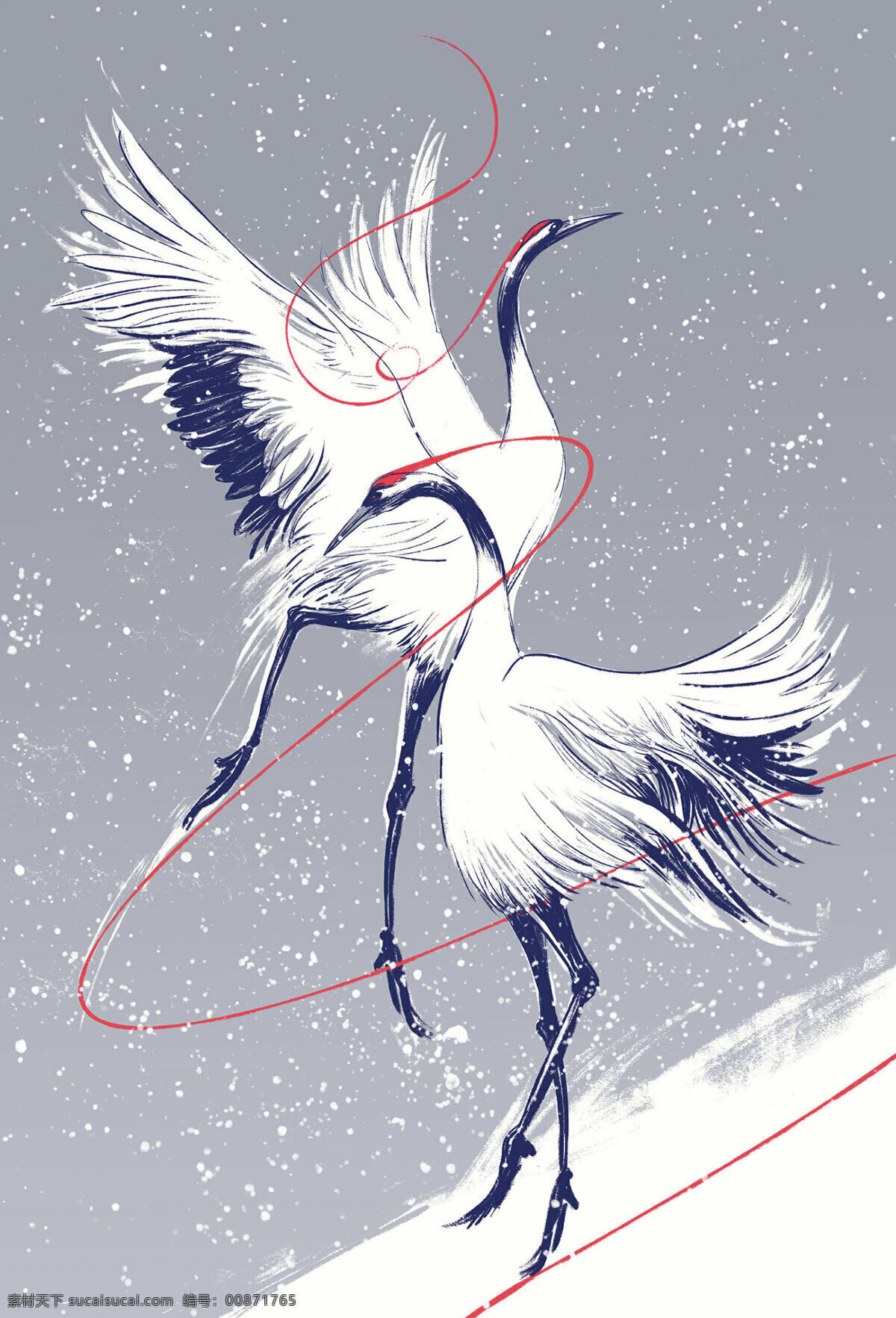 鹤舞图片 仙鹤 雪景 动物 节气 海报 壁纸 节日 动漫动画