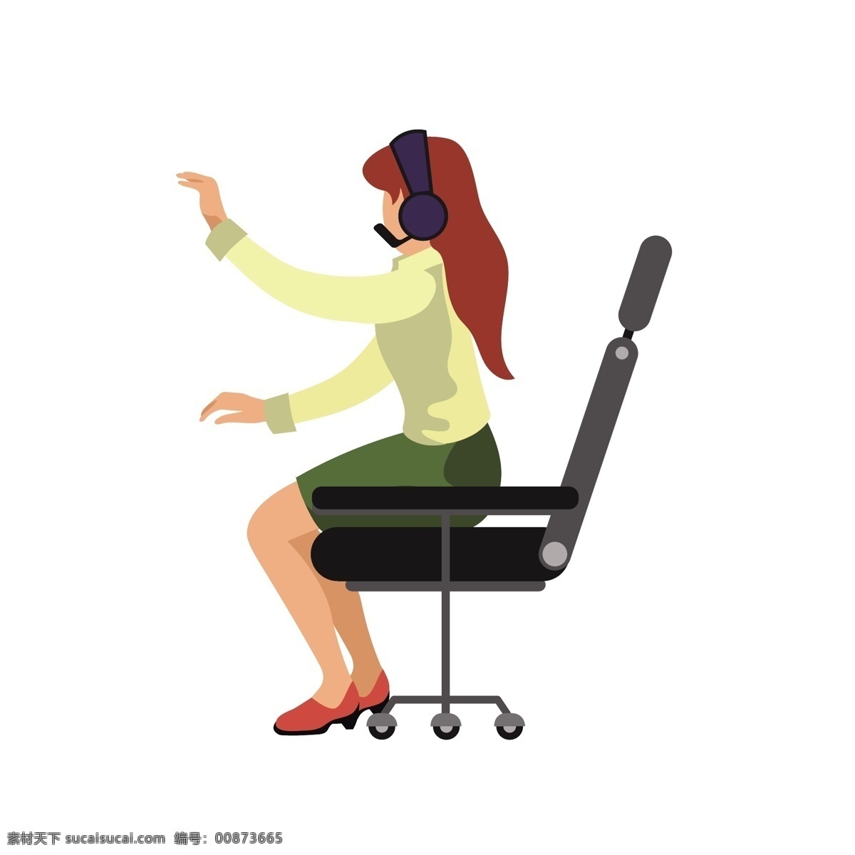 坐 戴 耳机 女人 矢量 坐姿 坐着的 戴耳机 卡通 卡通女人 商务 商务女人 商务人士 漂亮的女人
