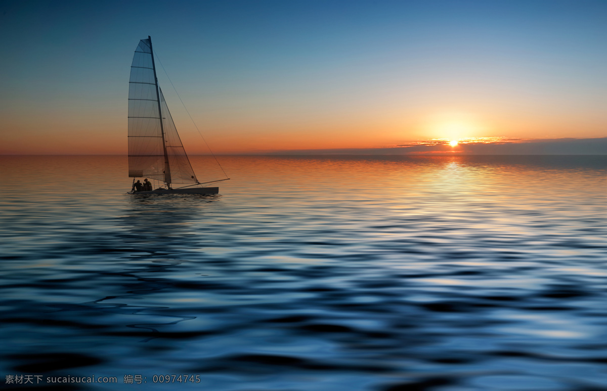 一帆风顺 风景图 海洋 帆船 朝霞 太阳 自然景观 自然风景