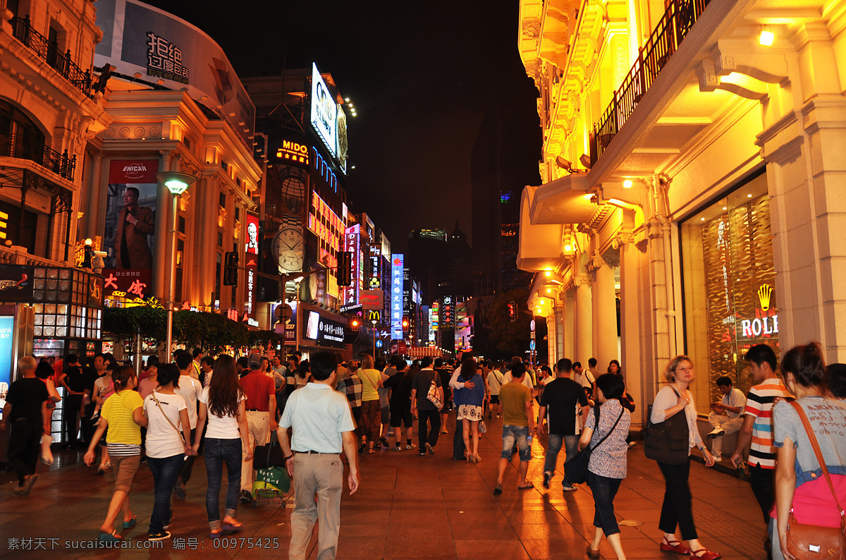 上海夜景 南京路 步行街 商业街 老上海 夜上海 上海 外滩 灯光 游人 夜景 建筑 老建筑 建筑景观 城市风光 自然景观