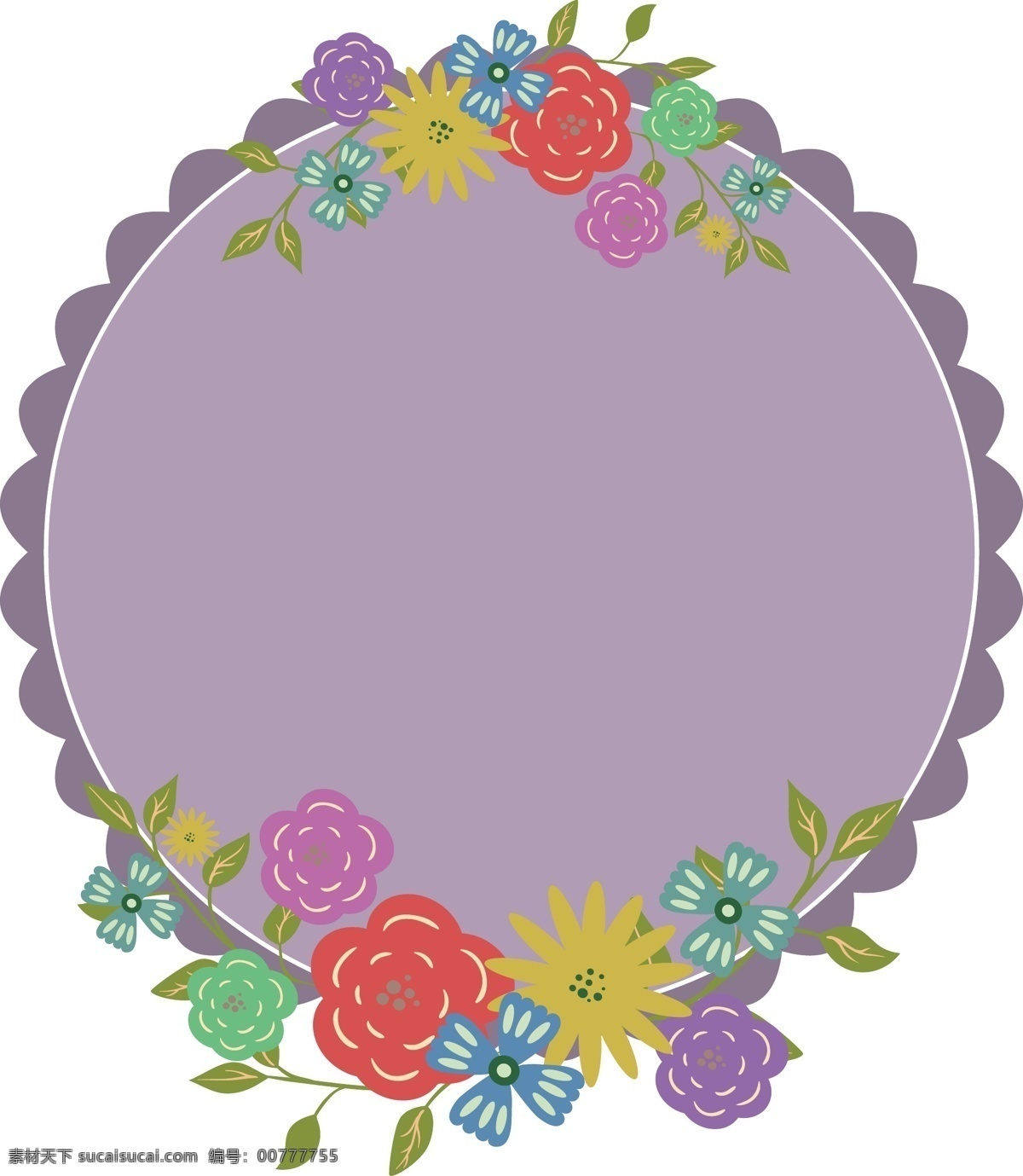 卡通 花纹 边框 元素 花朵 绿叶 花环 手绘 紫色边框 ai元素 矢量元素