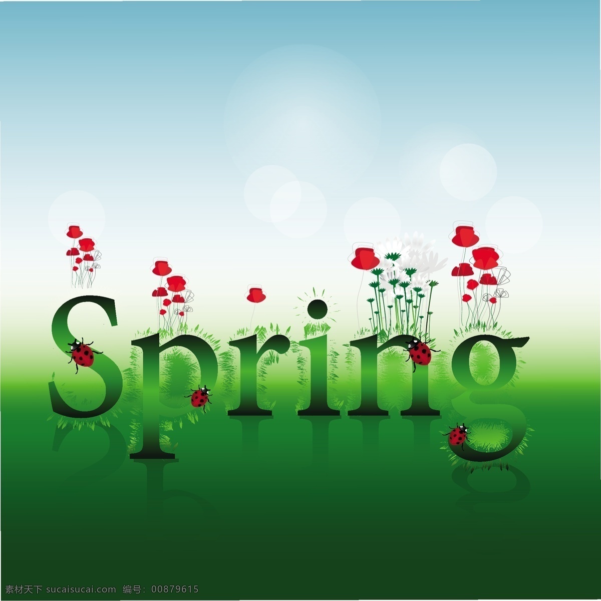 春季 spring 艺术 字 eps格式 草地 花卉 瓢虫 矢量图 艺术字 植物 绿意 矢量