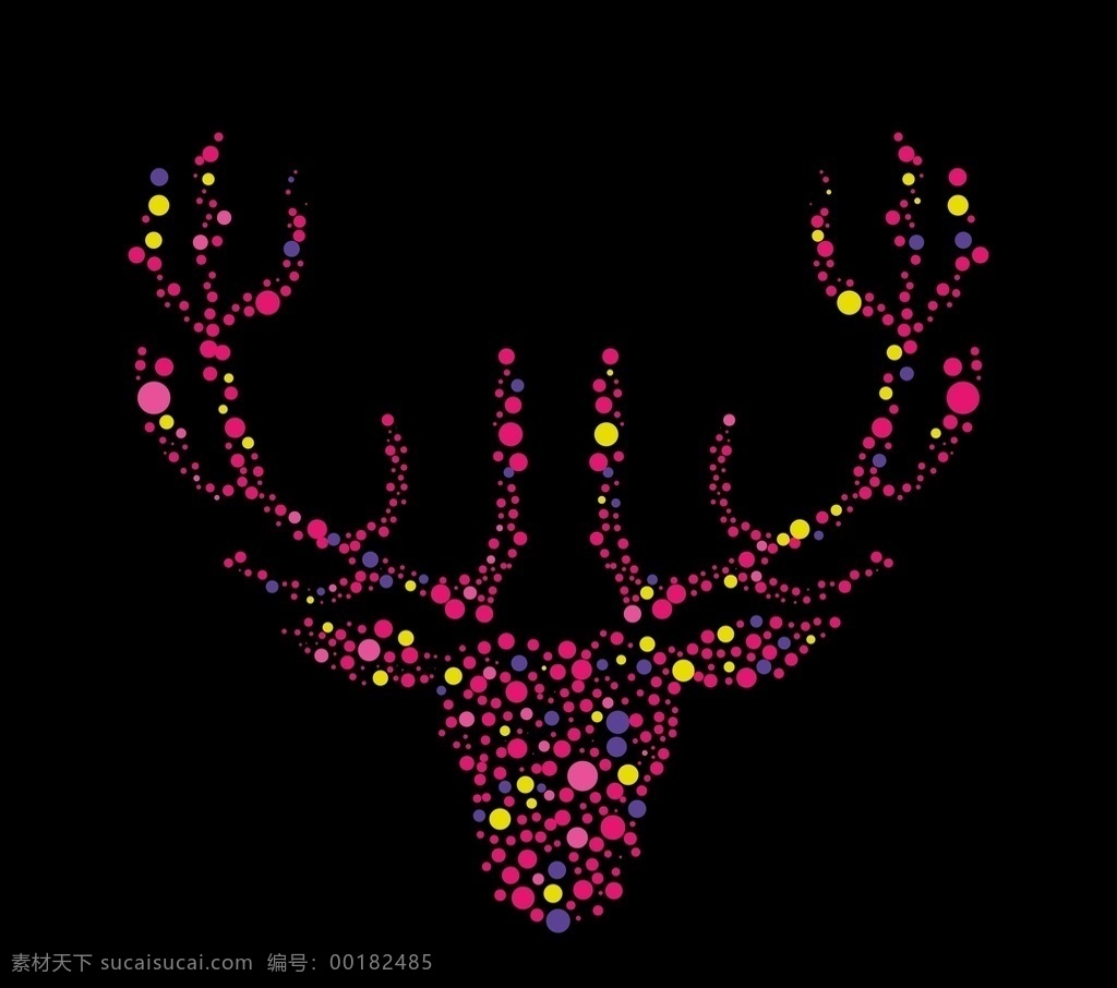 彩色色点阵鹿 点阵 彩色 鹿 动物 插图 矢量素材 灵性 鹿角 鹿头 斑点 五彩斑斓 斑驳 黑色 亮光 生物世界 野生动物