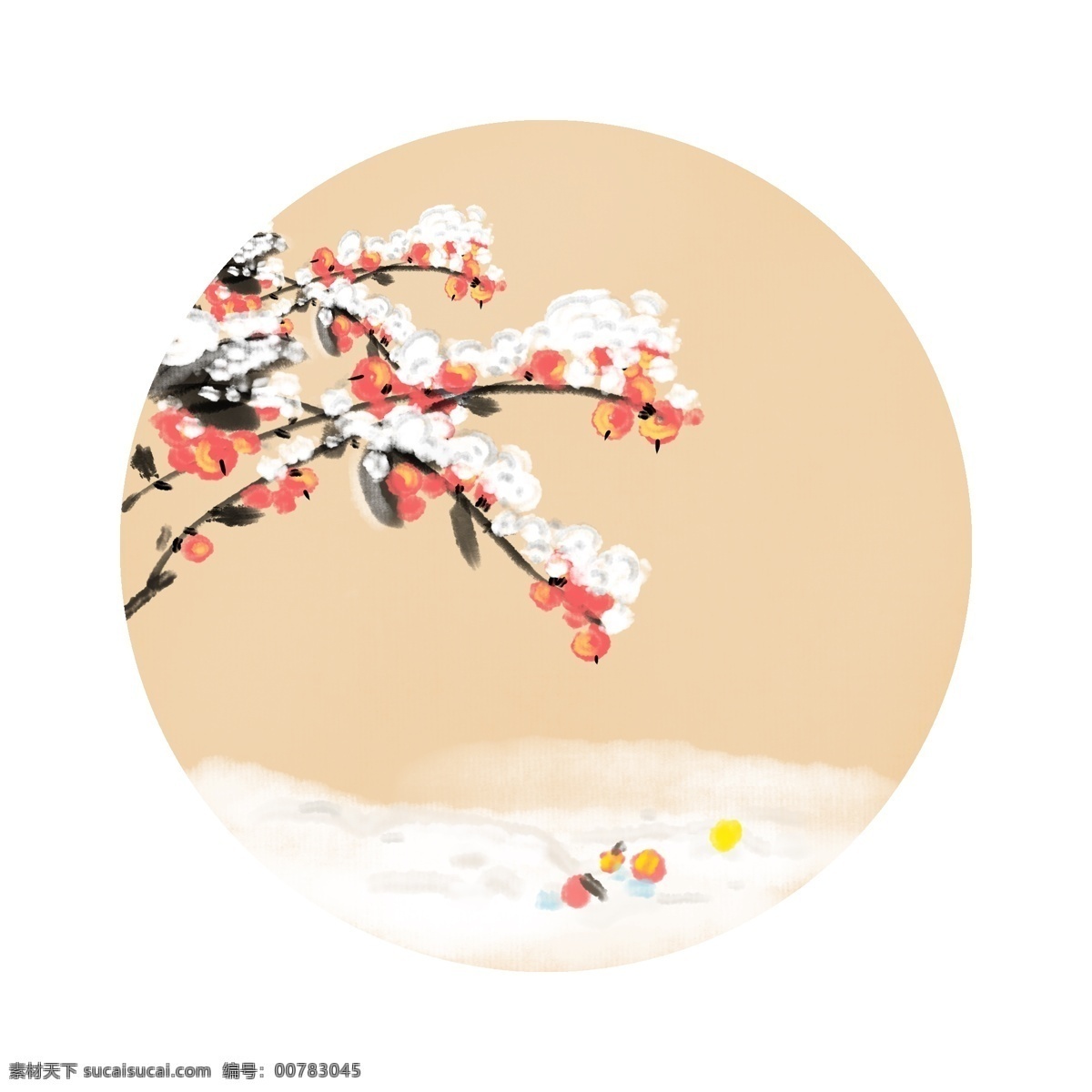 冬季 粉色 花朵 圆形 边框 粉色的花朵 落雪的花朵 卡通边框 手绘圆形边框 冬季圆形边框 粉色的梅花