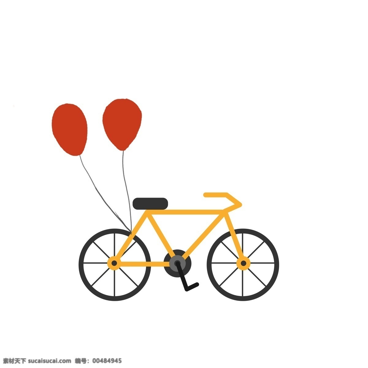 情人节 黄色 自行车 插画 小 物 黄色的自行车 红色的气球 黑色的绳子 漂亮的自行车 手绘自行车