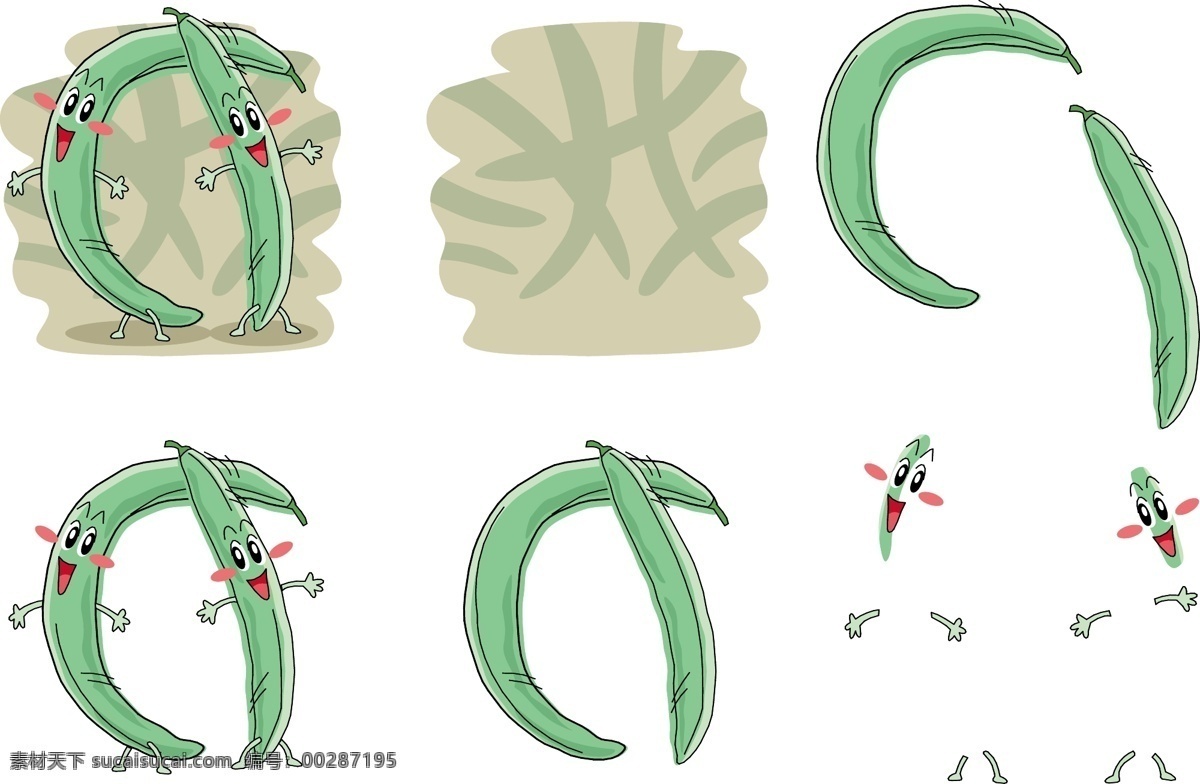q版 表情 插画 插图 厨房 豆角 符号 卡通 开心 手绘豆角表情 蔬菜 手绘 绿色 可爱 图标 青菜 豆荚 种子 青豆 毛豆 日本 四季豆 维生素 蛋白质 一对 农场 开心农场 生物世界 矢量 插画集