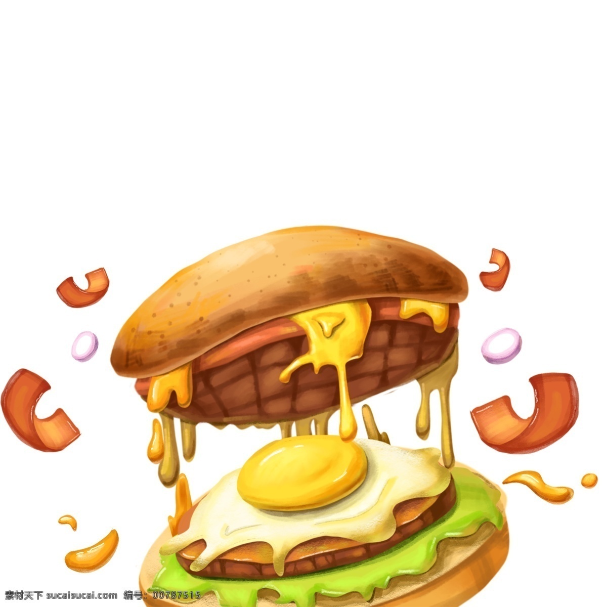 美食 食物 插画 汉堡 汉堡包 手绘 元素 可商用 快餐