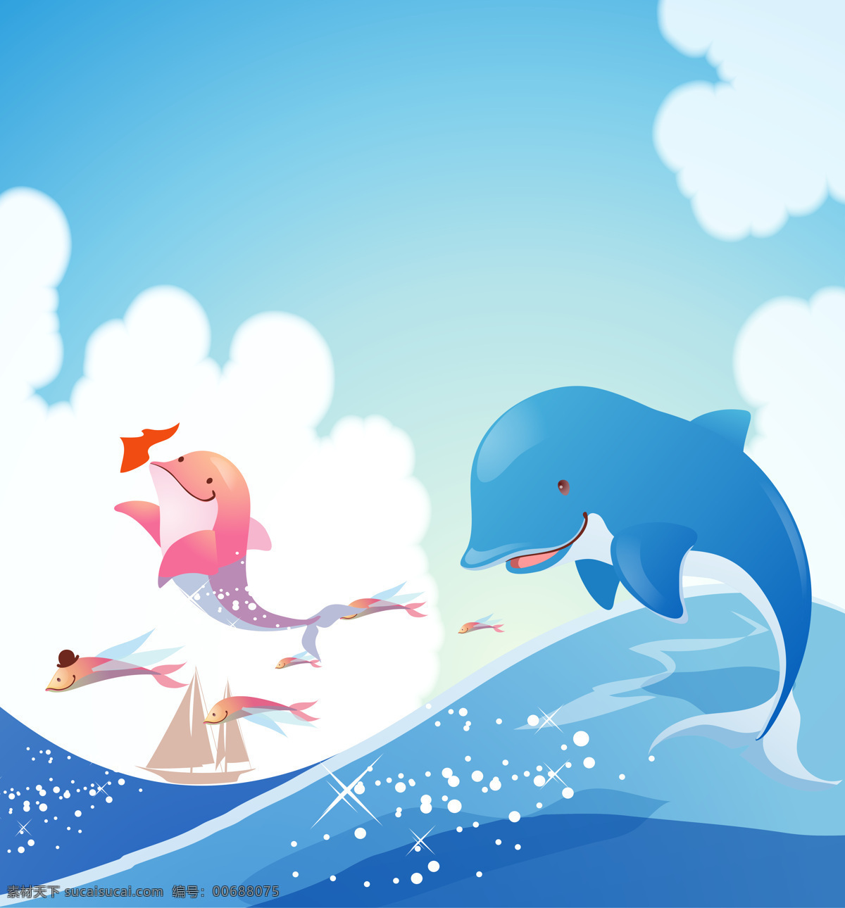 海豚 大海 蓝色 卡通 天空 动漫动画 动漫人物