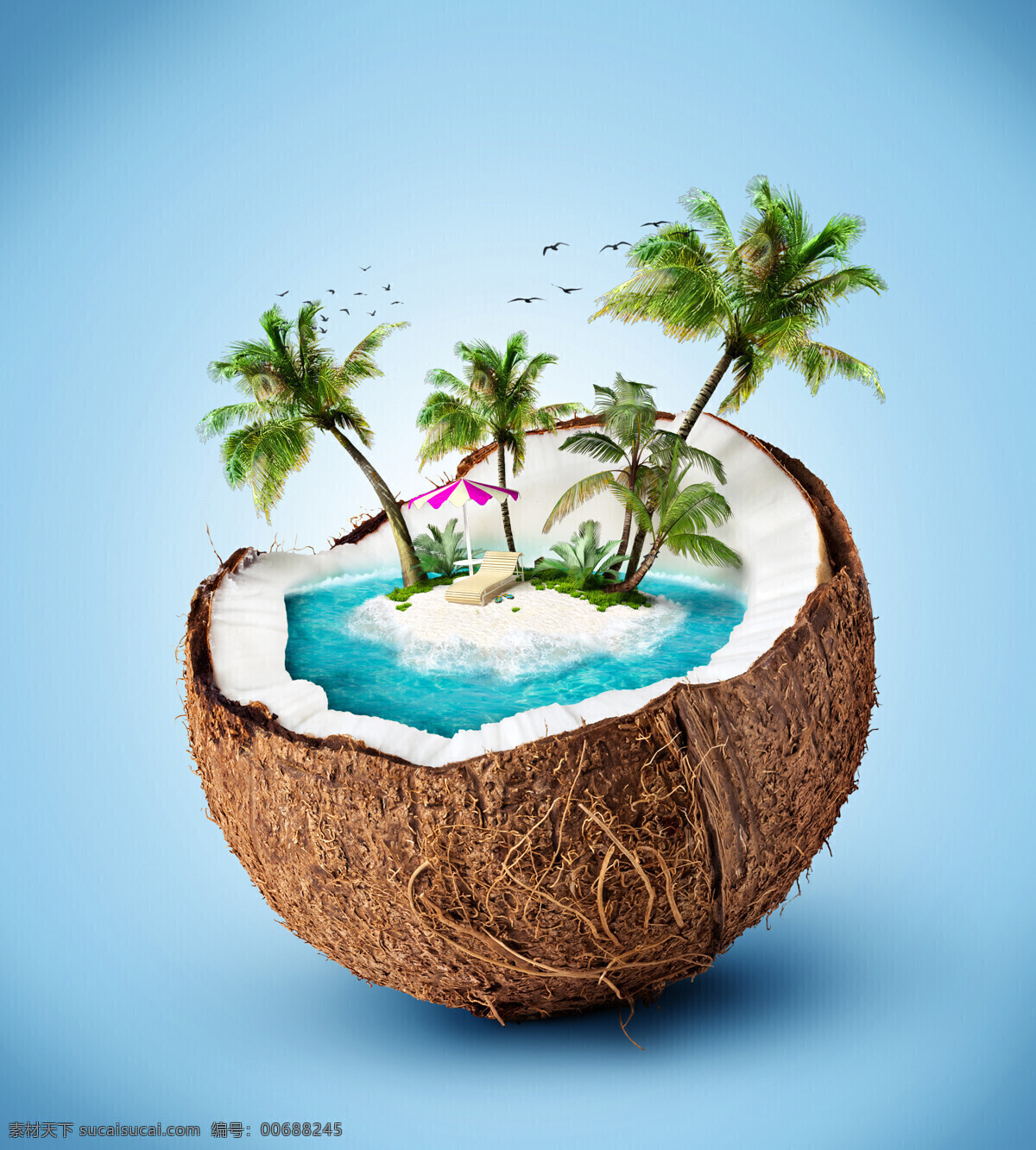 椰 壳 里 椰子树 椰壳 椰汁 岛屿 小岛 创意图片 其他类别 生活百科