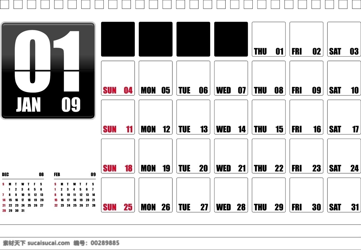 桌面 日历 2009 一月 编辑 文本 矢量图 其他矢量图